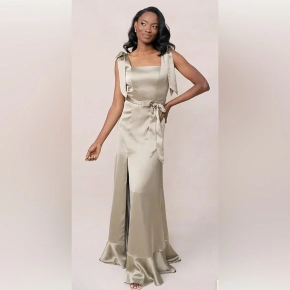 revelry silver sage dress Revelry Satin Maxi Dress in Silver Sage
